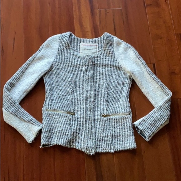 Anthropologie cream,black, and gold glimmered tweed jacket. - Picture 2 of 7
